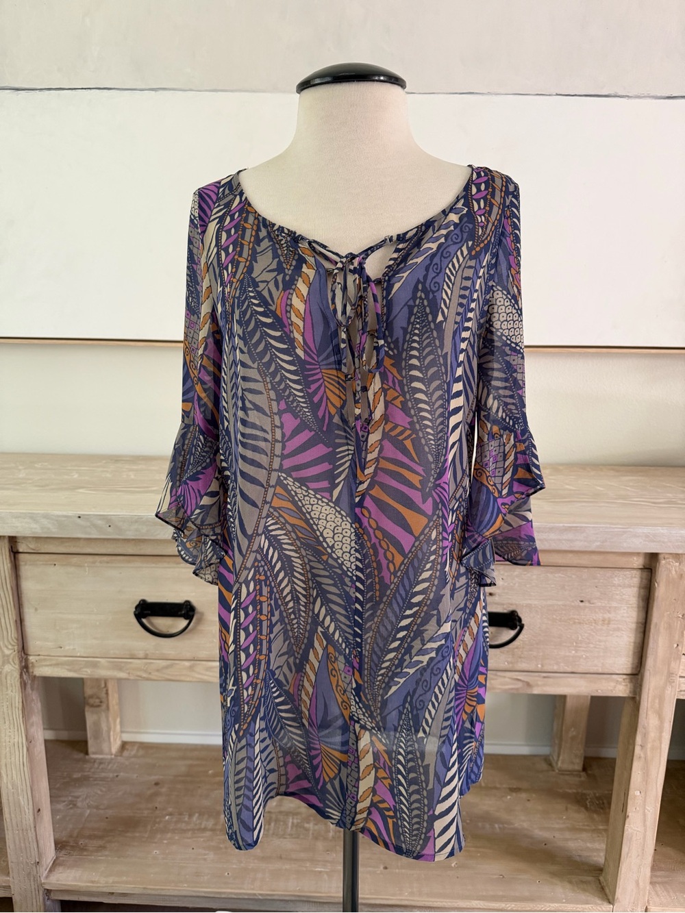 NWT Nordstrom Hinge Purple Multi Printed Tie-Front Top or Swim Coverup